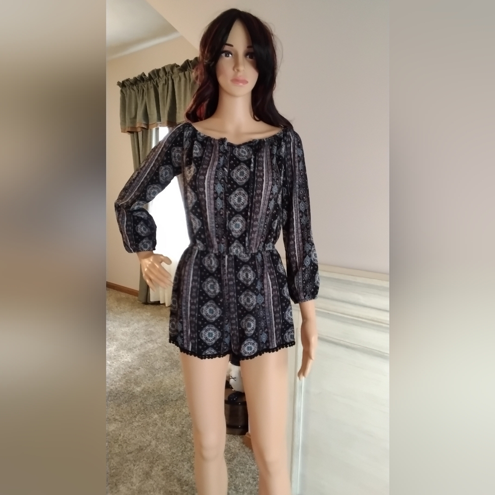 H&M Black and Gray Patterned Jumpsuit